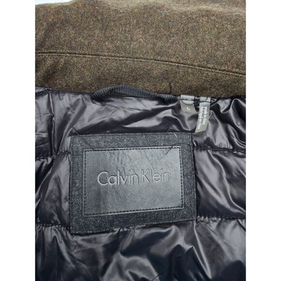 Calvin Klein Men's L Classic Wool Overcoat Brown Zip-bib Winter Jacket - Picture 3 of 8